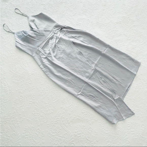 NWOT Lulus Quite Likely Light Blue Satin Asymmetrical Midi Dress Small - Picture 2 of 8